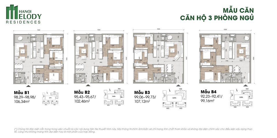 Thiết kế căn hộ 3 phòng ngủ Hanoi Melody Residence