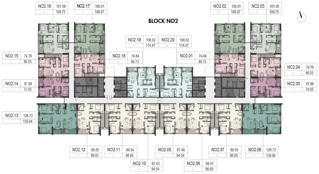 Mặt bằng tòa N02 chung cư Hanoi Melody Residence