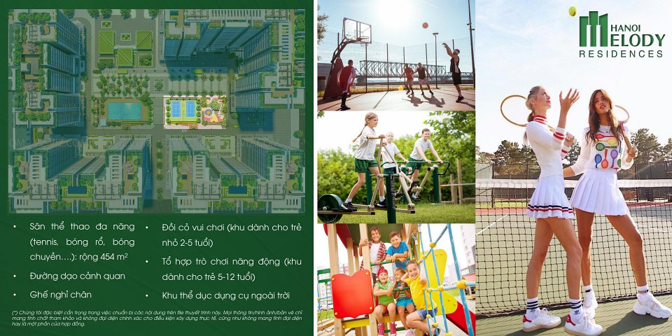 Khu thể thao đa năng gồm tenis, bóng rổ, bóng chuyền…